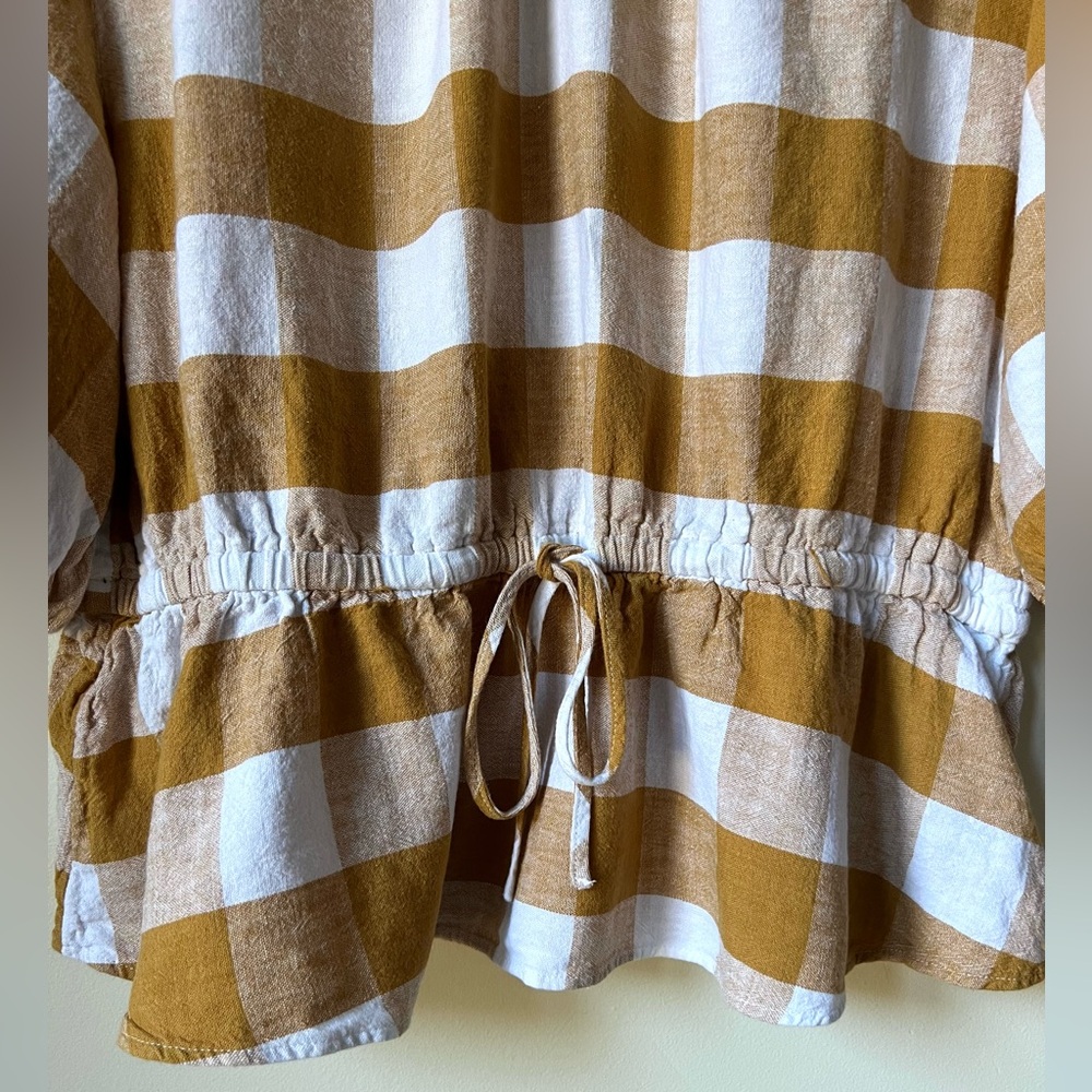 Who What Wear Linen Blend Puffed Sleeve Peplum Blouse White/Gold XXL - Picture 6 of 10
